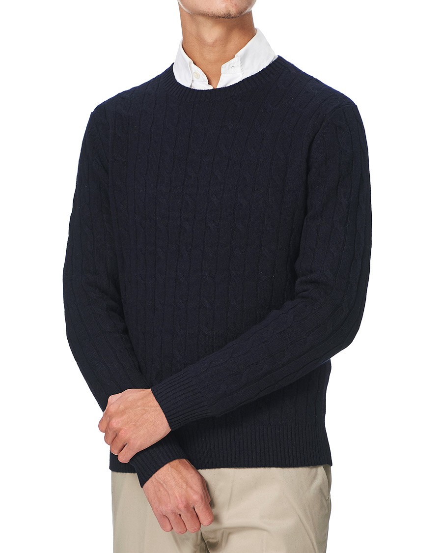 Heren | Truien | Brooks Brothers | Lambswool Cable Crew Neck Navy