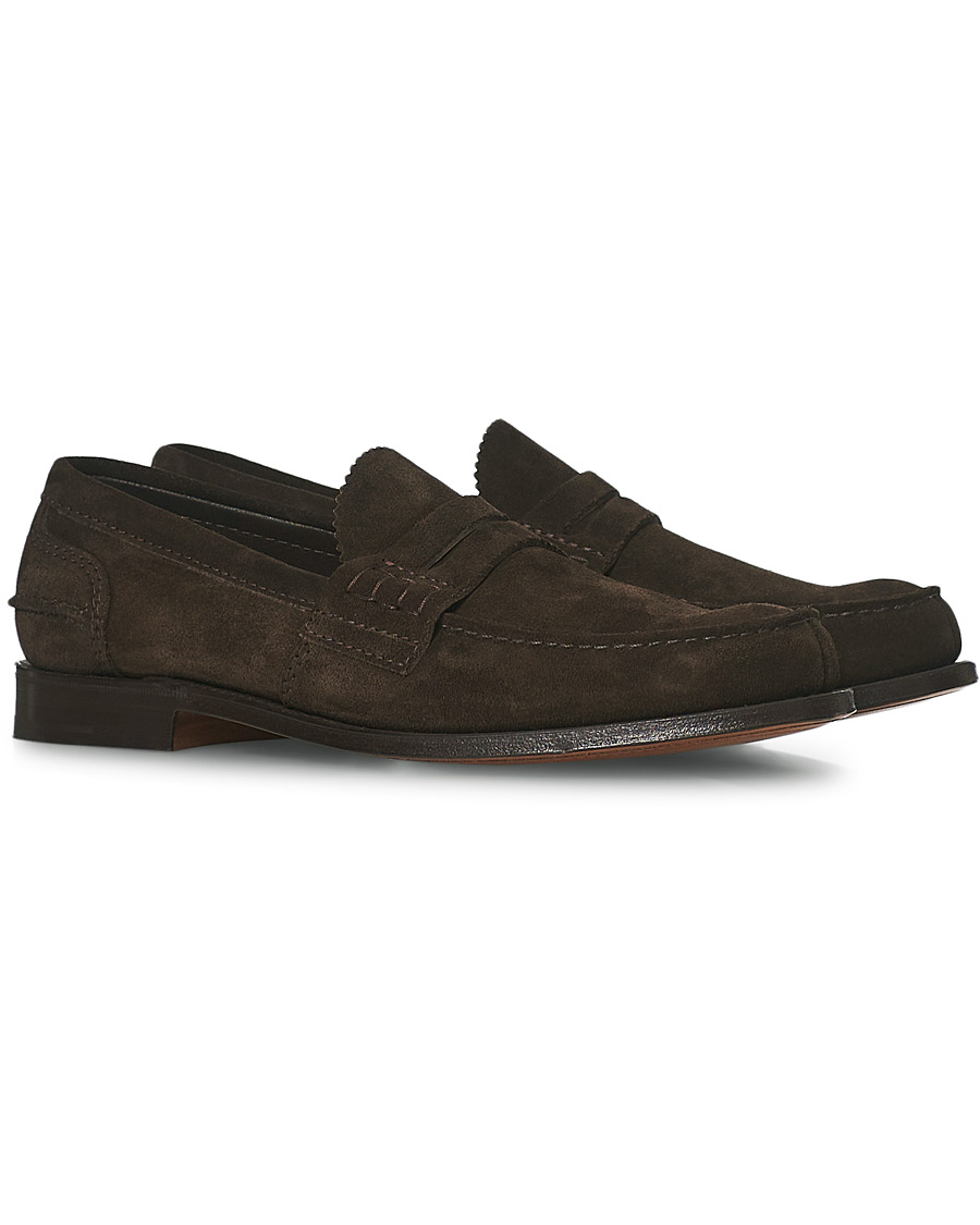 Heren | Church's Pembrey Suede Penny Loafers Dark Brown | Church's | Pembrey Suede Penny Loafers Dark Brown