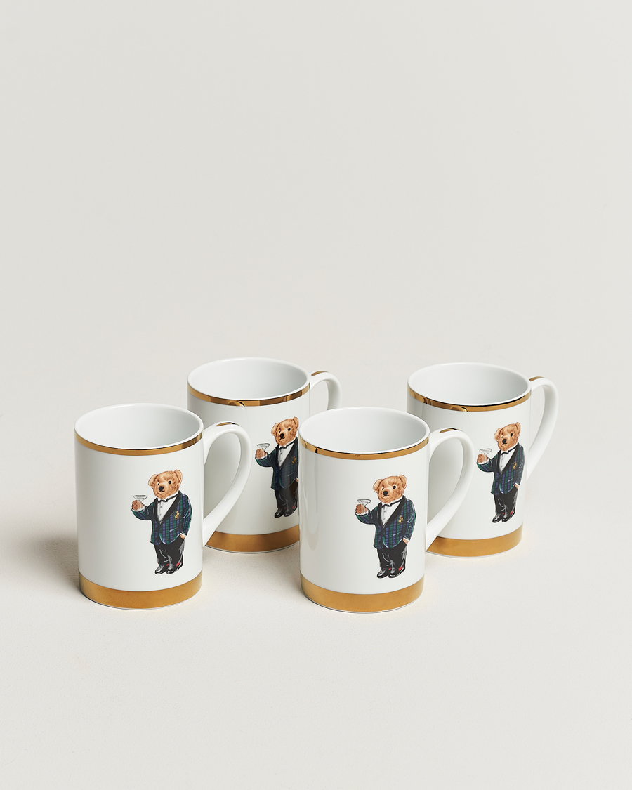 Heren | Thuis | Ralph Lauren Home | Thompson Bear Porcelain Mug Set 4pcs White/Gold