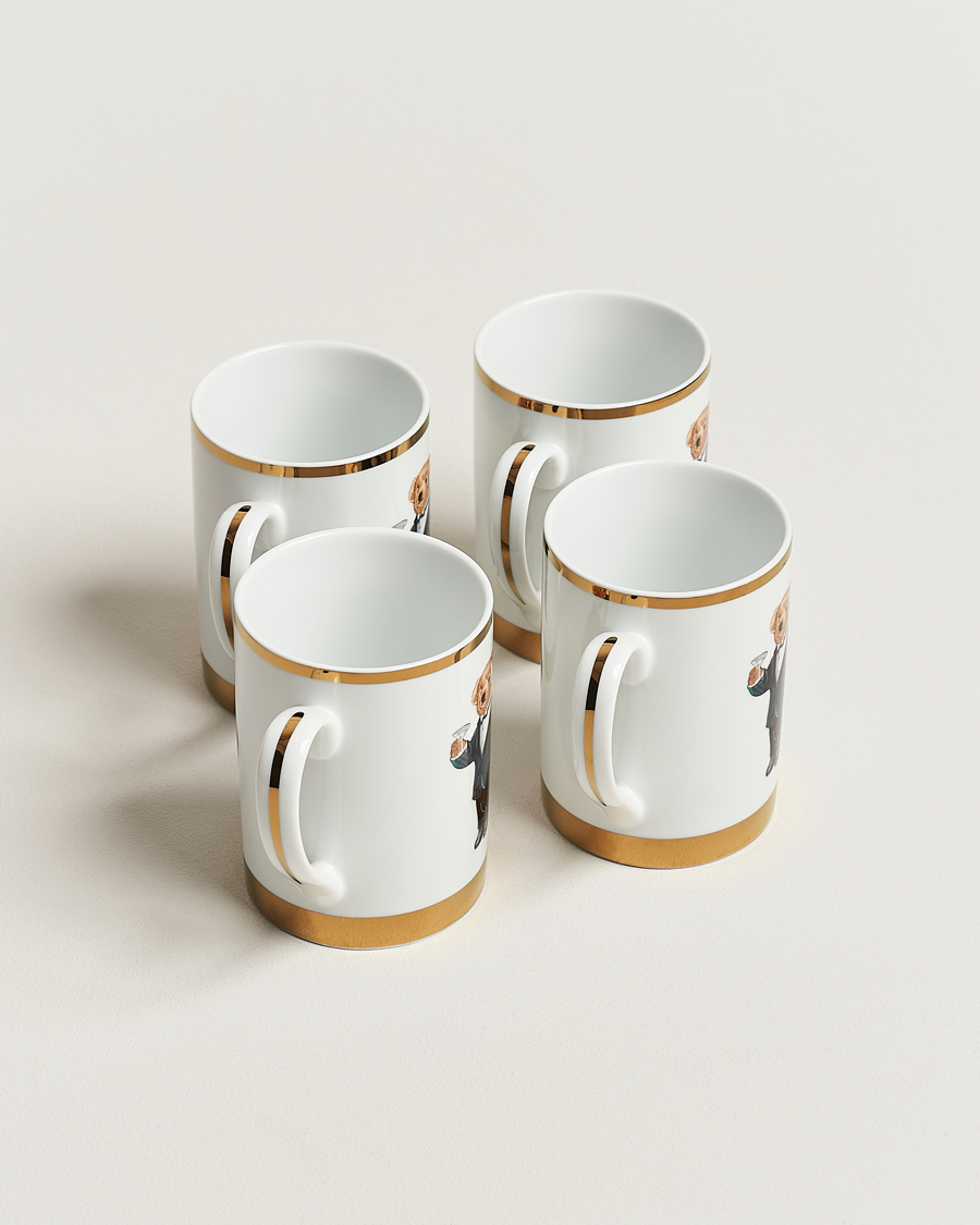 Heren | Thuis | Ralph Lauren Home | Thompson Bear Porcelain Mug Set 4pcs White/Gold