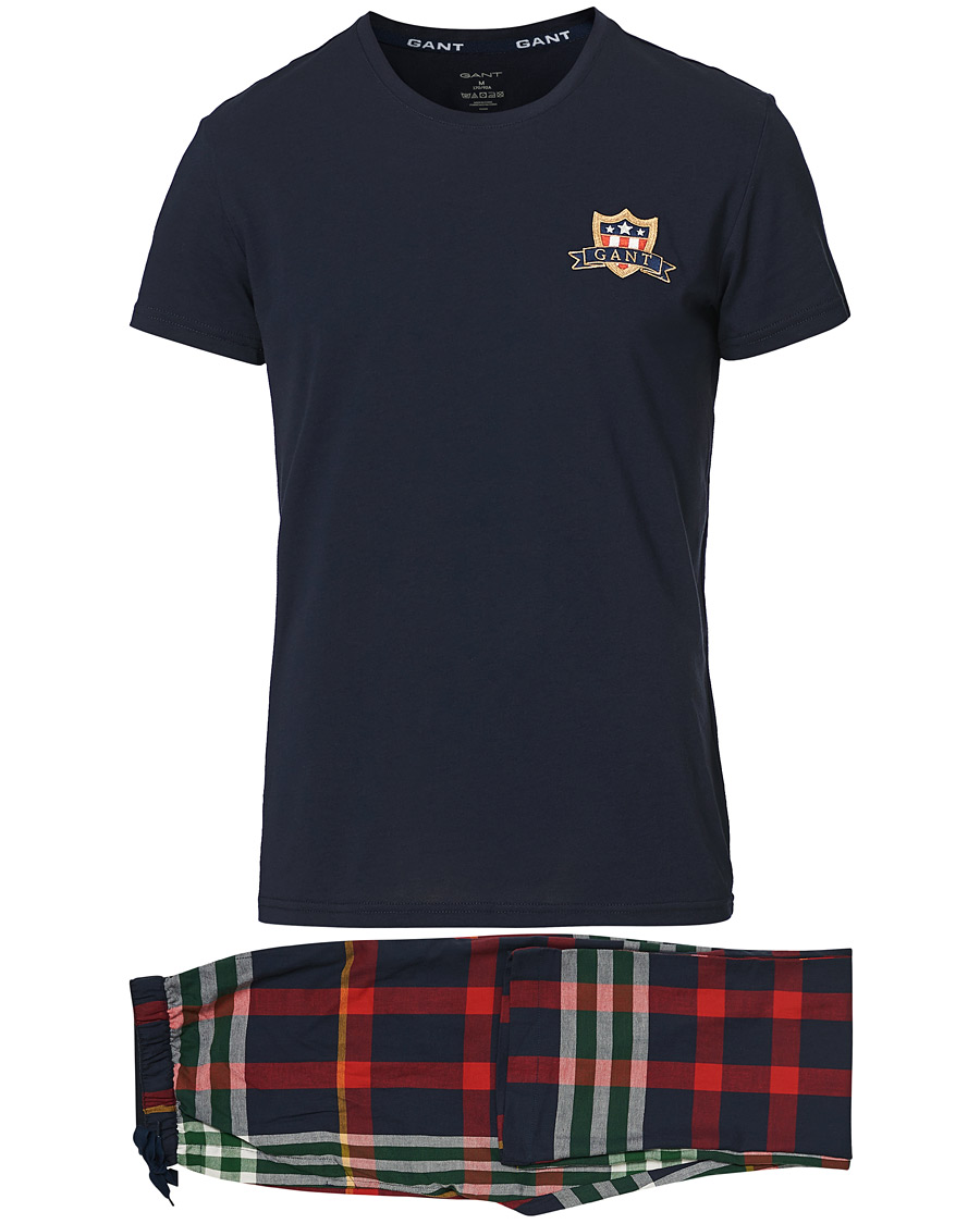 Heren | Pyjama's en gewaden | GANT | Tartan Flannel T-shirt Pyjama Set Evening Blue