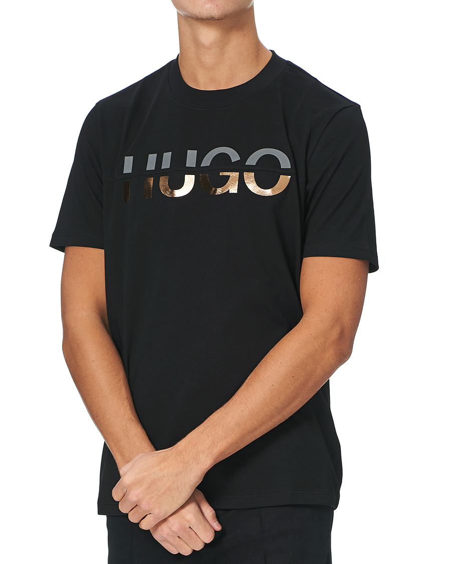 Heren | T-shirts | HUGO | Denghis Glossy Logo Crew Neck Tee Black