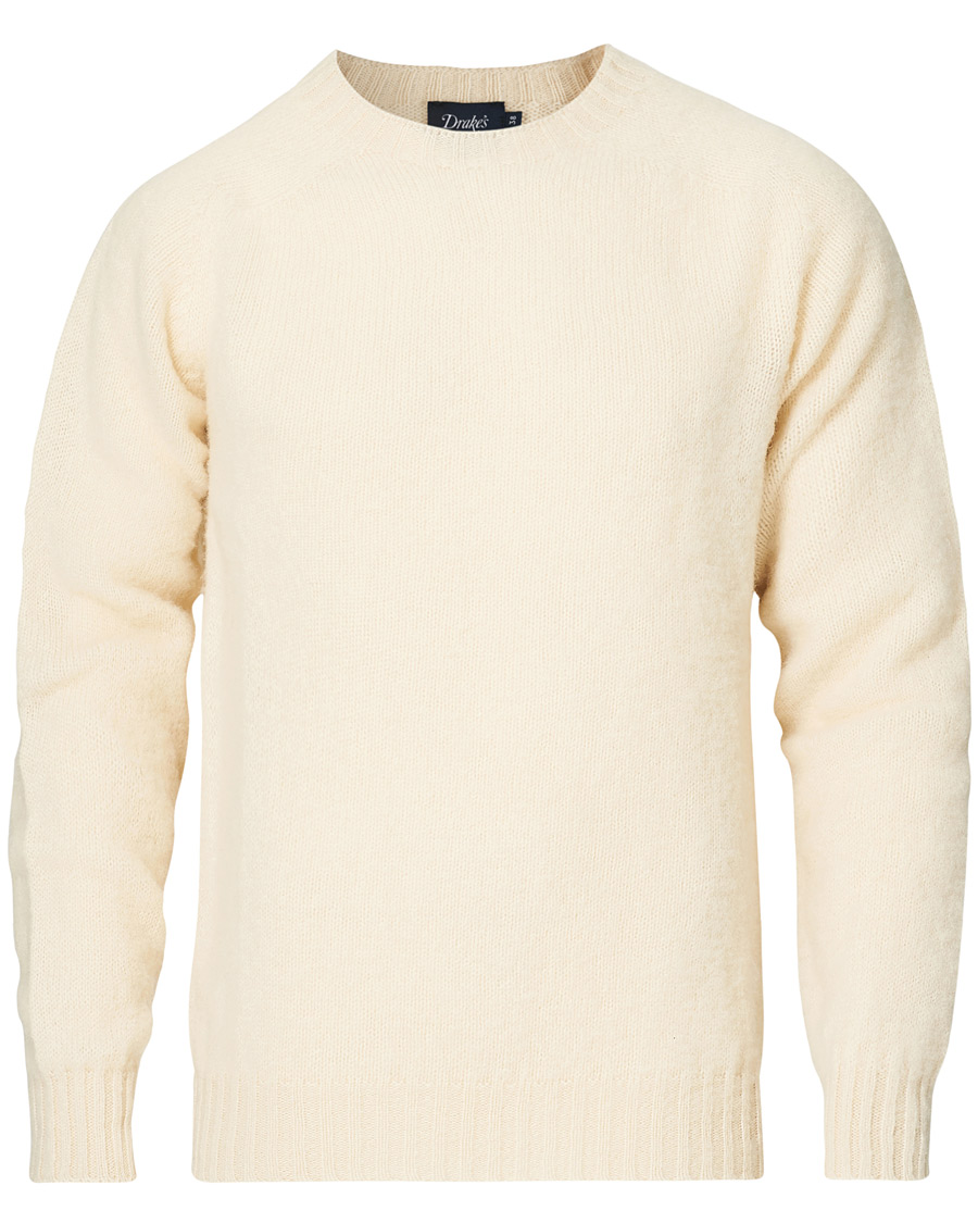 Heren | Truien | Drake's | Shetland Crew Neck Jumper Ecru