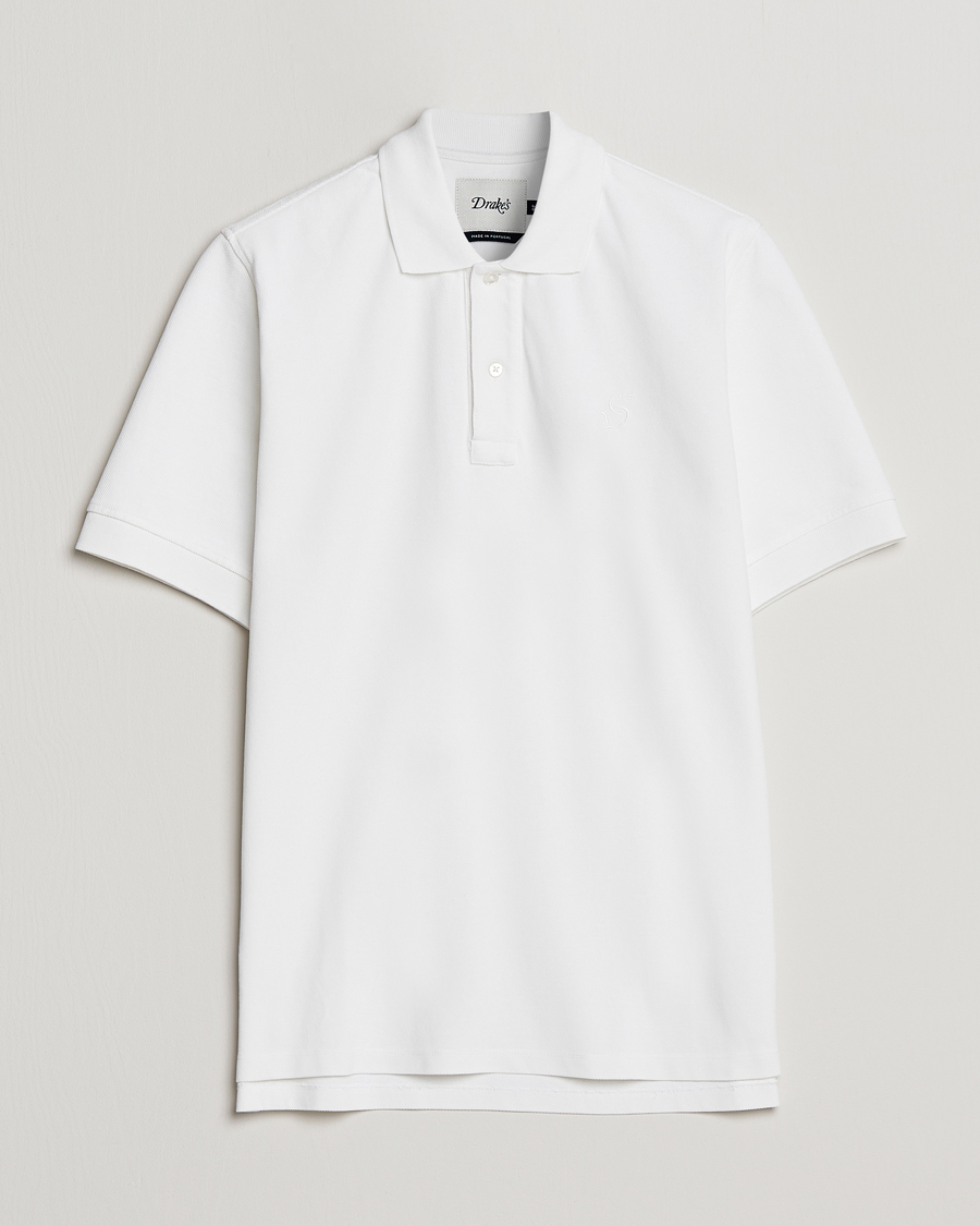 Heren | Polo's | Drake's | Short Sleeve Pique Polo White