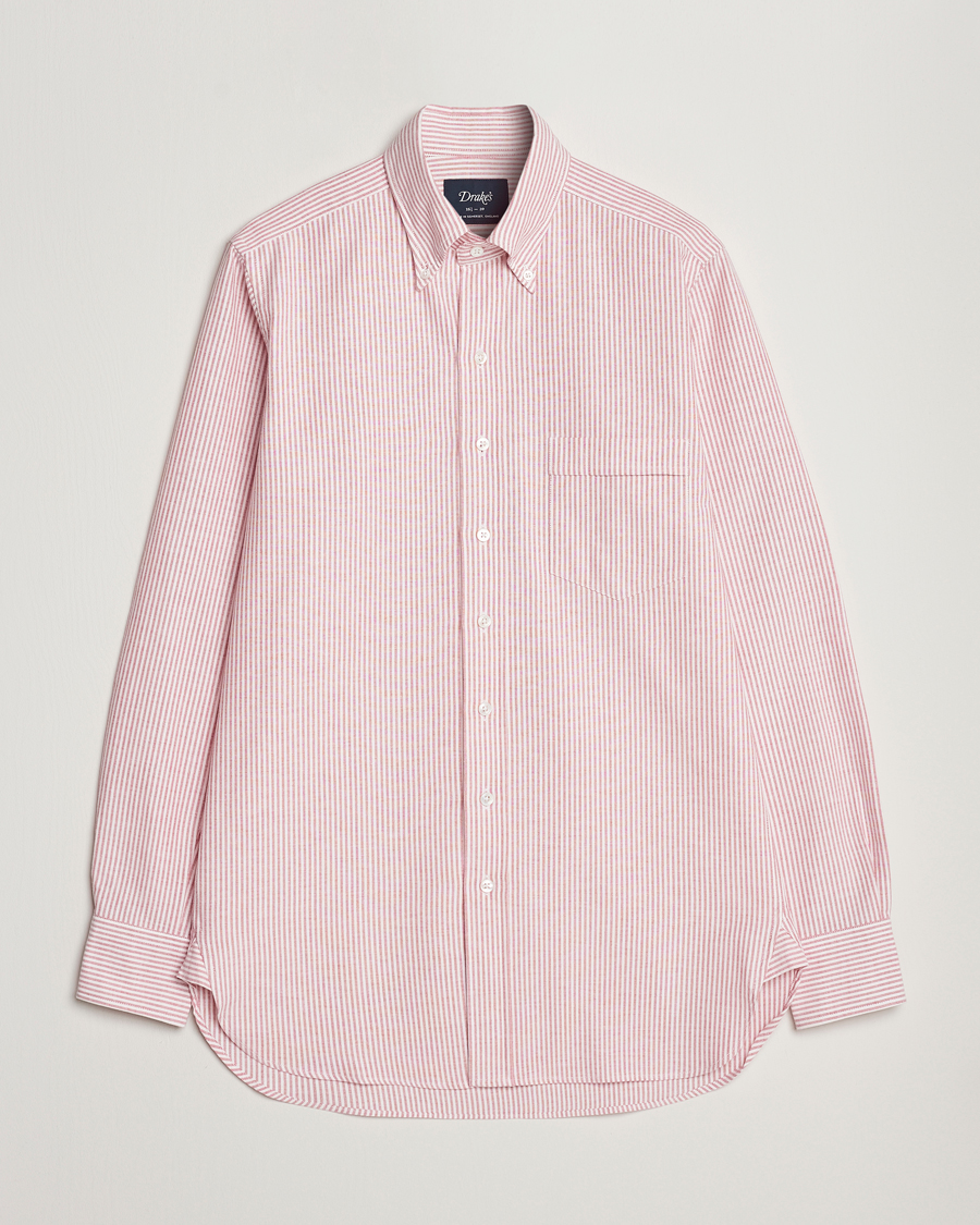 Heren | Overhemden | Drake's | Striped Button Down Oxford Shirt White/Red