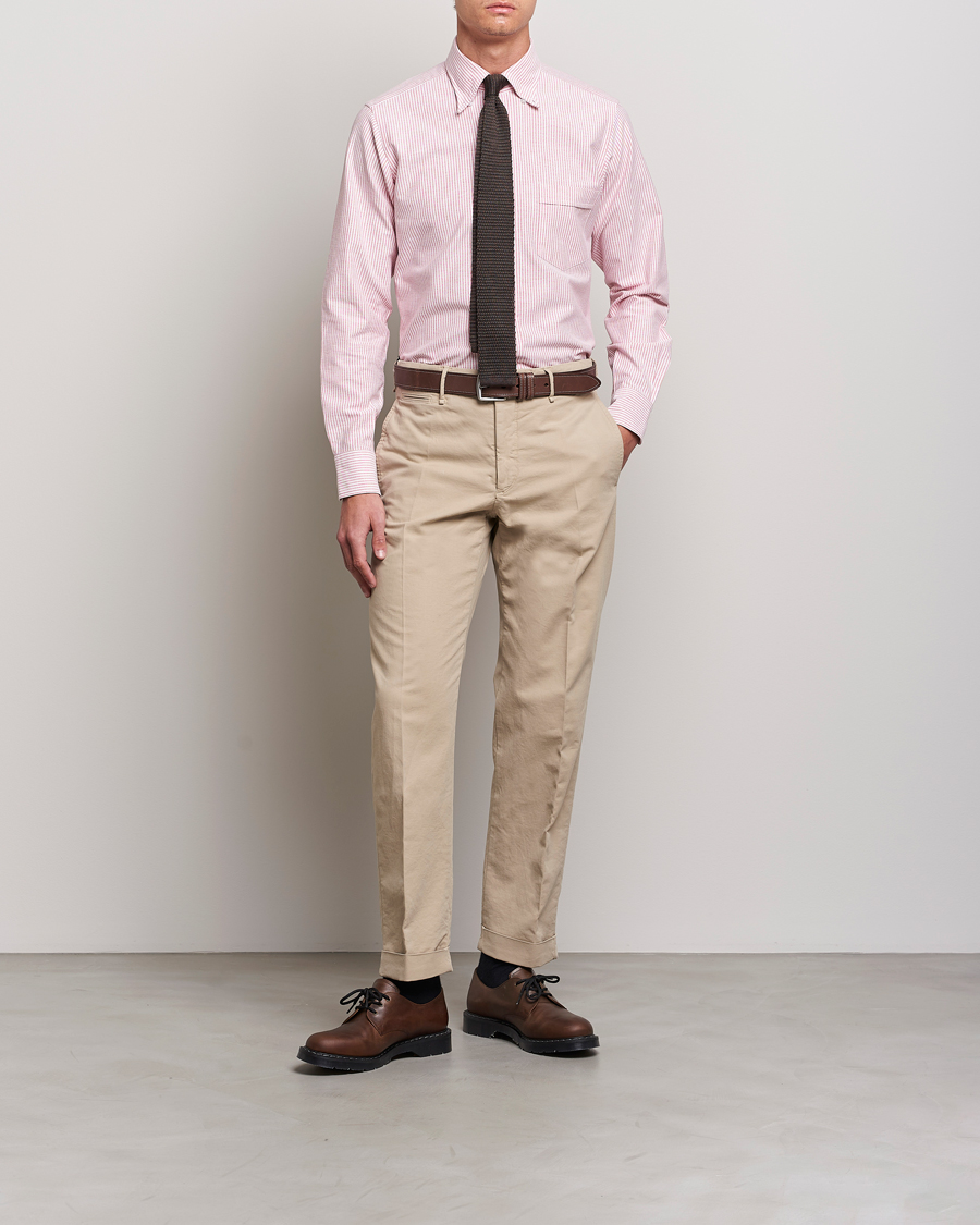 Heren | Overhemden | Drake's | Striped Button Down Oxford Shirt White/Red