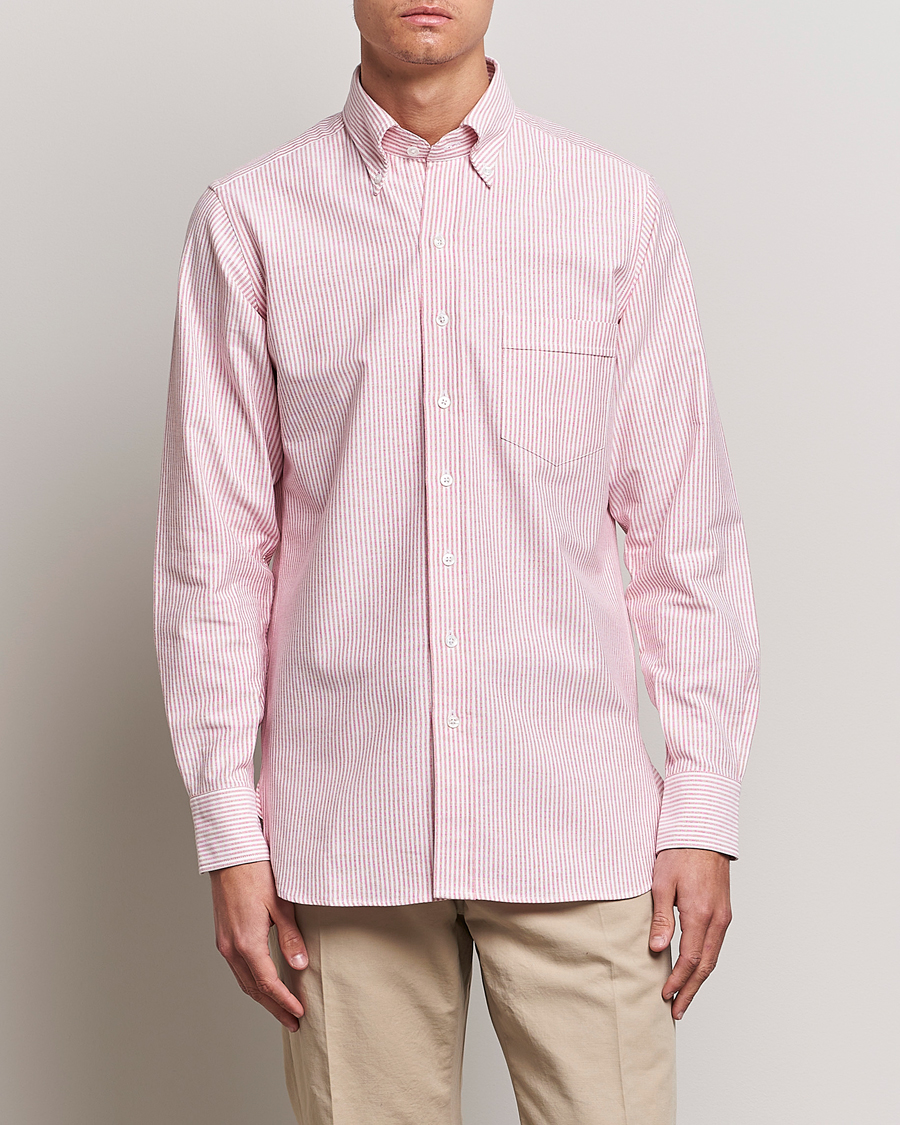 Heren | Overhemden | Drake's | Striped Button Down Oxford Shirt White/Red