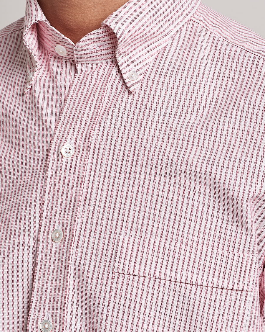 Heren | Overhemden | Drake's | Striped Button Down Oxford Shirt White/Red