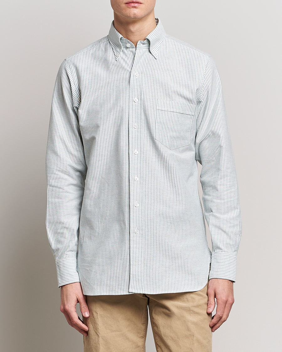 Heren | Oxford overhemden | Drake's | Striped Button Down Oxford Shirt Light Green