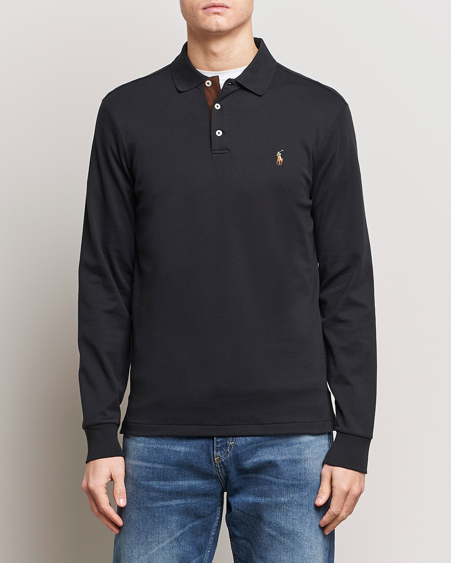 Heren | Poloshirts met lange mouwen | Polo Ralph Lauren | Luxury Pima Cotton Long Sleeve Polo Black