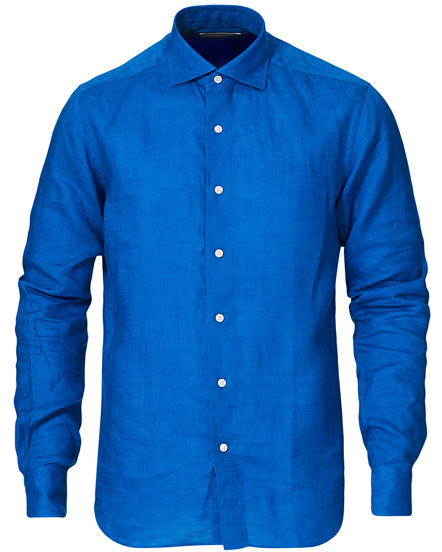 Heren | Overhemden | Kamakura Shirts | Slim Fit Linen Shirt Cobalt Blue