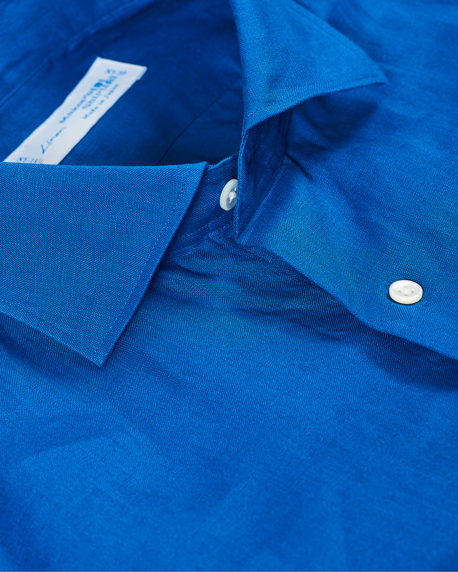 Heren | Overhemden | Kamakura Shirts | Slim Fit Linen Shirt Cobalt Blue