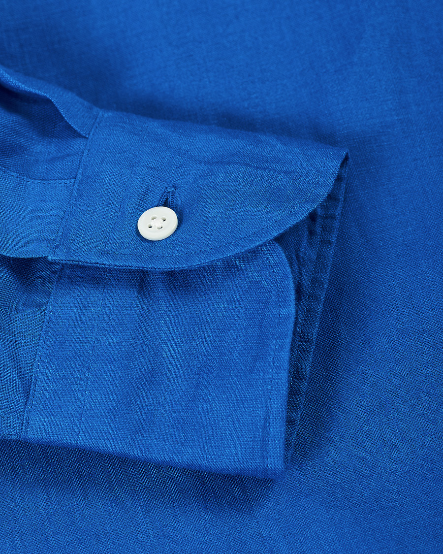 Heren | Overhemden | Kamakura Shirts | Slim Fit Linen Shirt Cobalt Blue