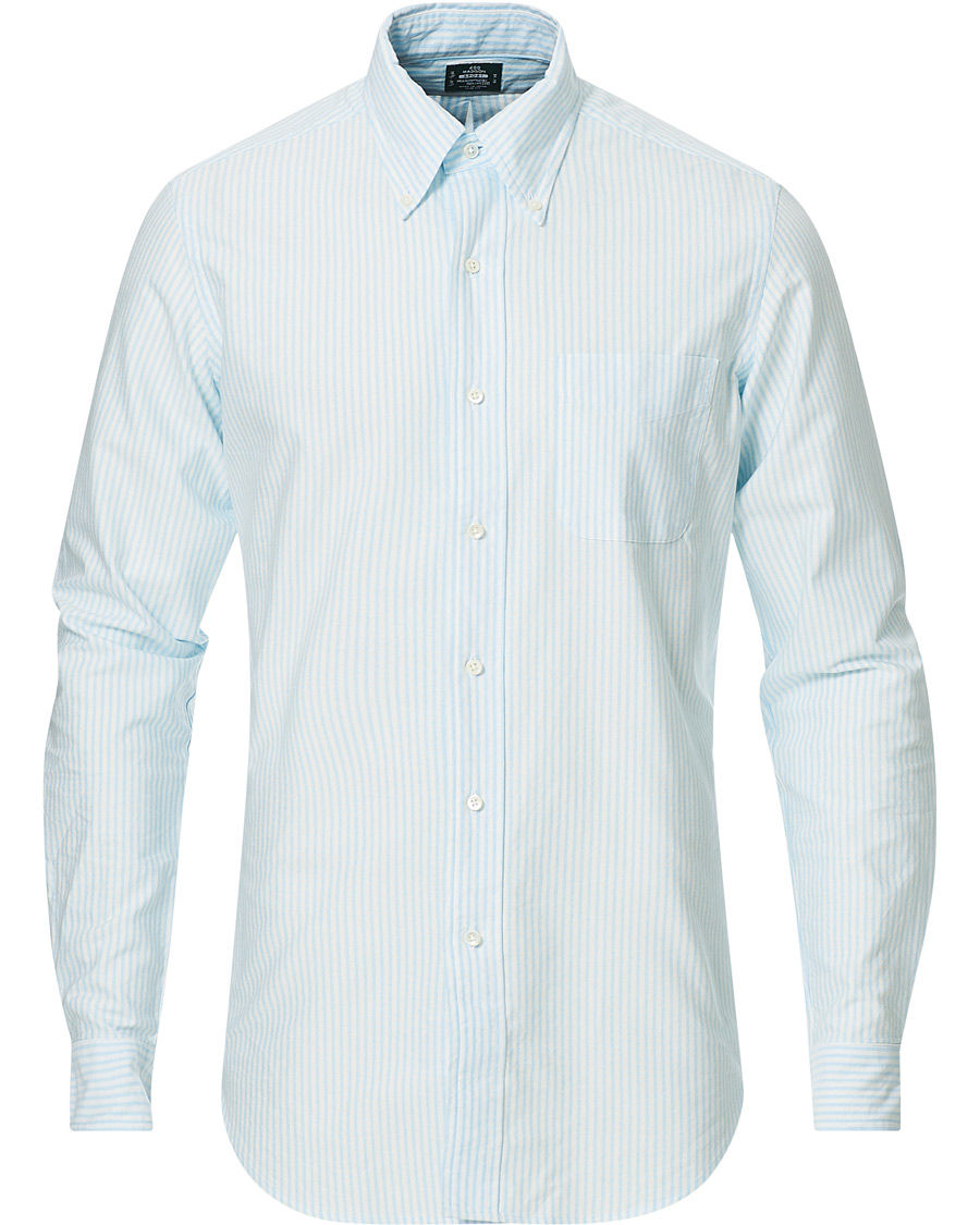 Heren | Overhemden | Kamakura Shirts | Slim Fit Oxford BD Sport Shirt Light Blue Stripe