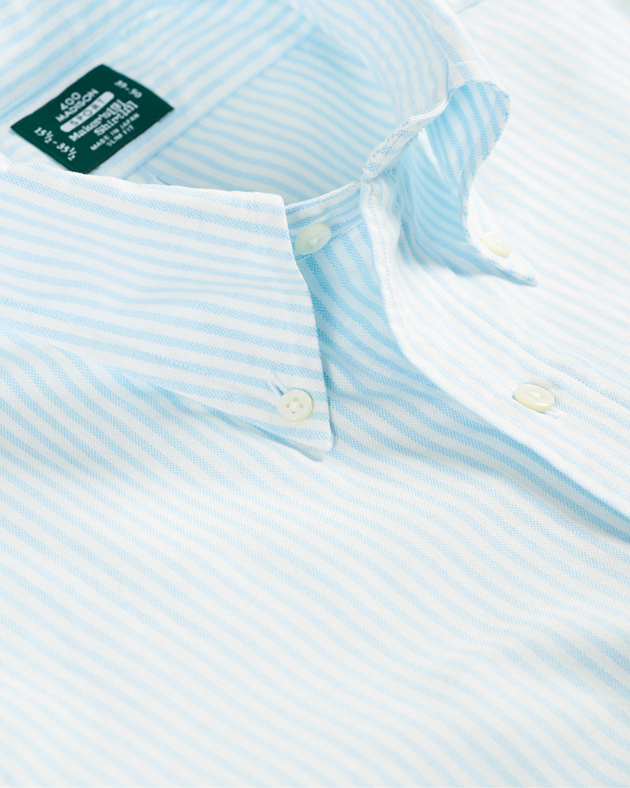 Heren | Overhemden | Kamakura Shirts | Slim Fit Oxford BD Sport Shirt Light Blue Stripe