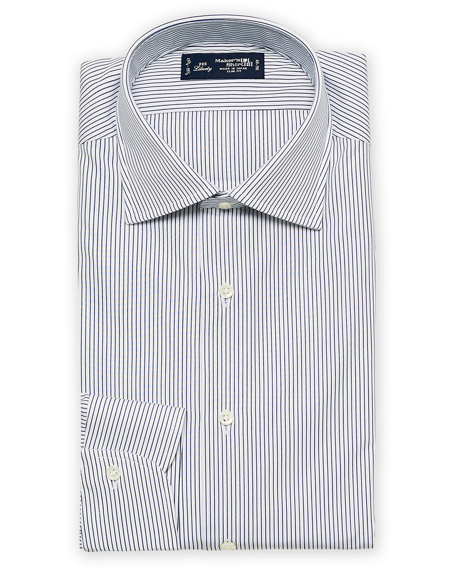 Heren | Overhemden | Kamakura Shirts | Slim Fit Broadcloth Shirt Blue Stripe