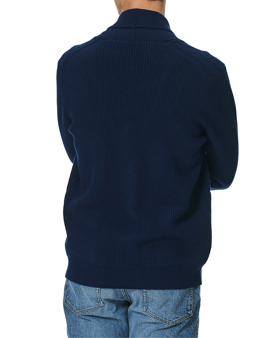 Heren | Truien | Sunspel | Wool/Cashmere Shawl Neck Cardigan Dark Navy Melange