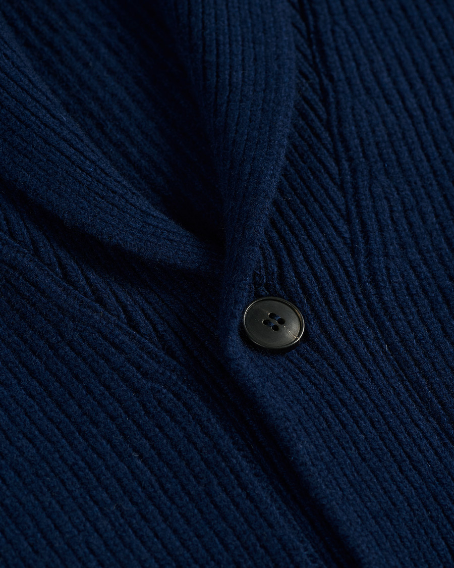 Heren | Truien | Sunspel | Wool/Cashmere Shawl Neck Cardigan Dark Navy Melange