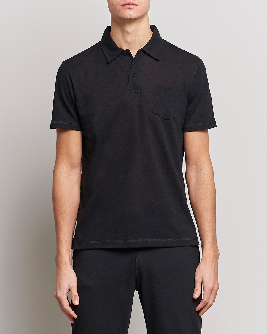 Heren | Poloshirts met korte mouwen | Sunspel | Active Pique Polo Black