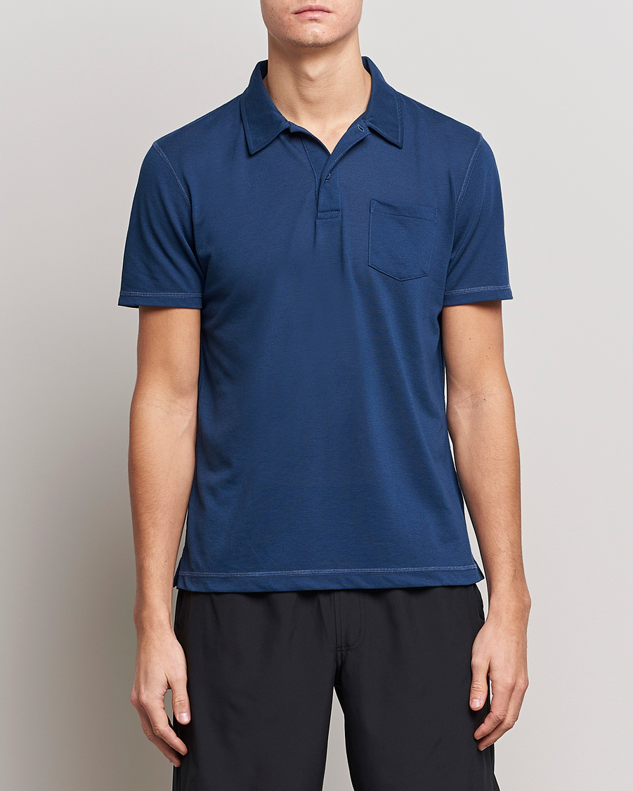 Heren | Poloshirts met korte mouwen | Sunspel | Active Pique Polo Navy