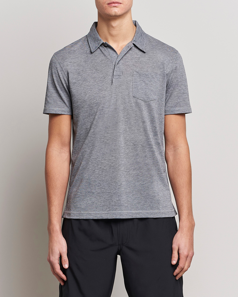 Heren | Poloshirts met korte mouwen | Sunspel | Active Pique Polo Grey Melange