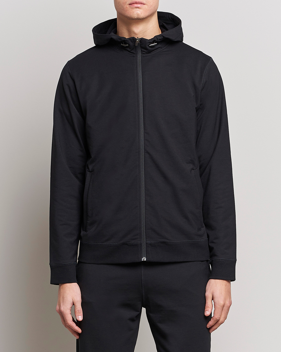 Heren | Sale | Sunspel | Active Full Zip Hood Black