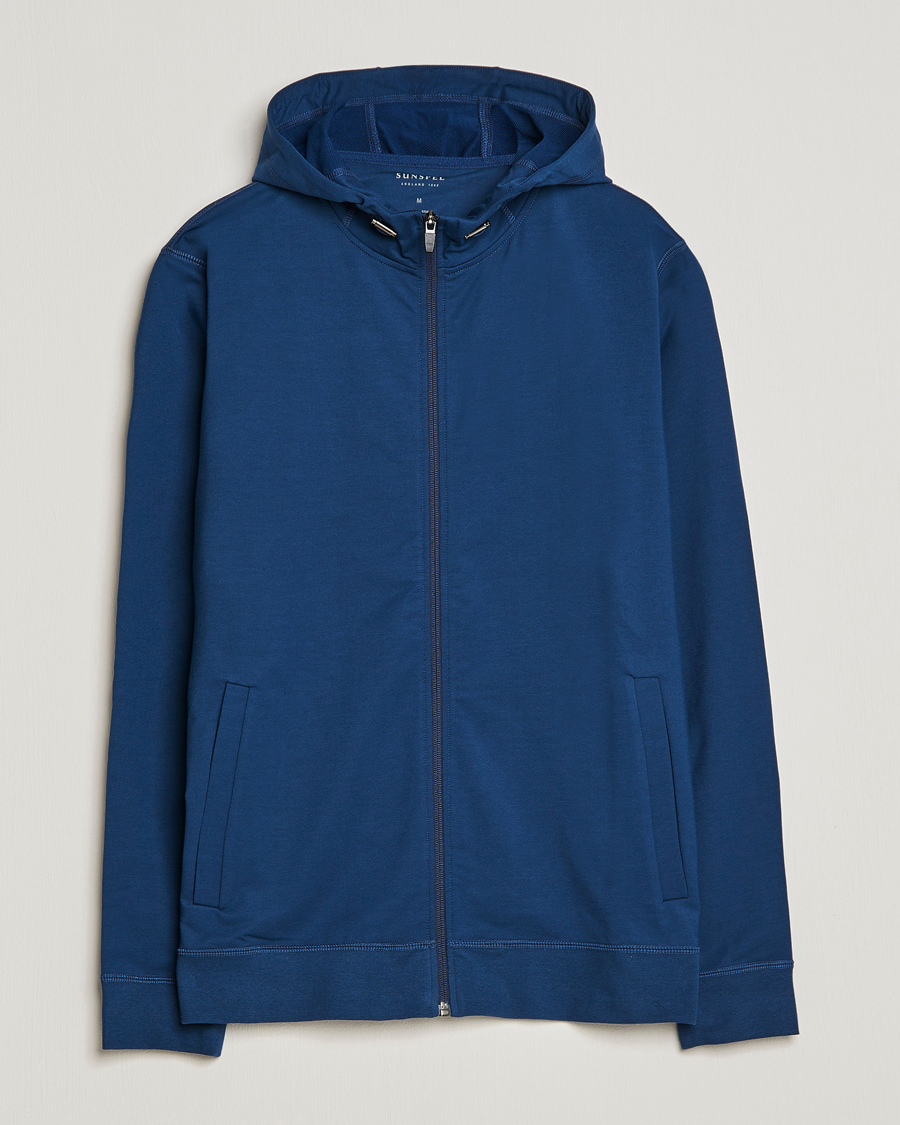 Heren | Truien | Sunspel | Active Full Zip Hood Navy