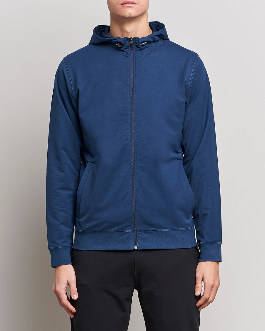 Heren | Training | Sunspel | Active Full Zip Hood Navy