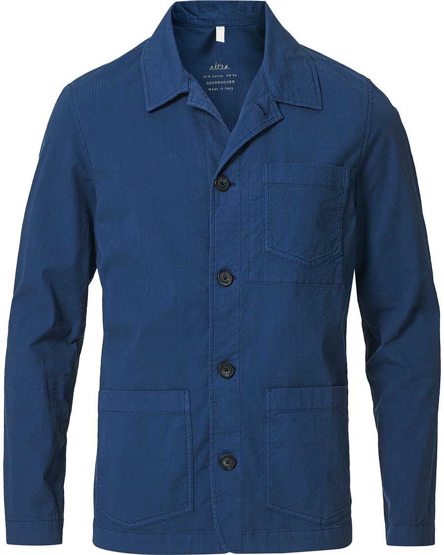 Heren | Overhemden | Altea | Seersucker Overshirt Navy