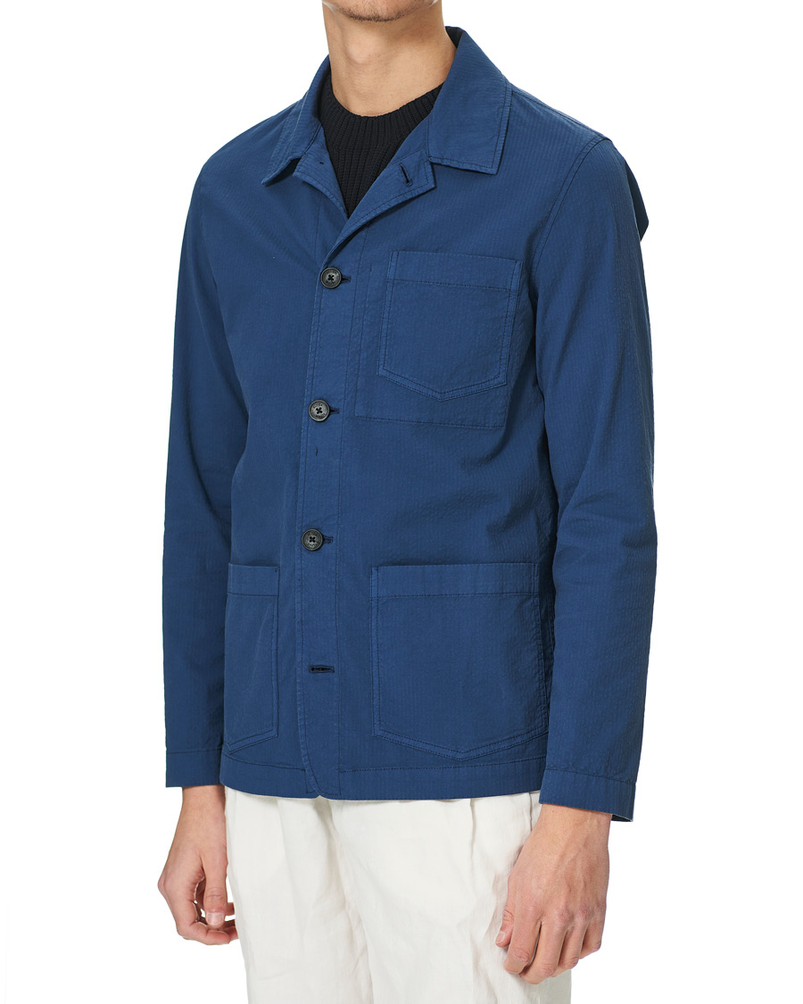 Heren | Overhemden | Altea | Seersucker Overshirt Navy