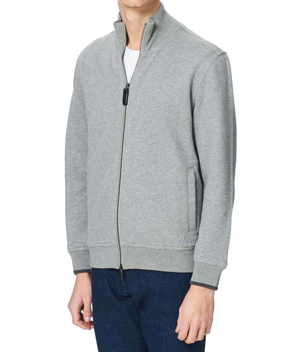 Heren | Truien | Brioni | French Terry Cotton Zip Sweater Light Grey