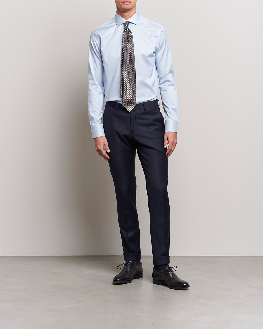 Heren |  | Canali | Slim Fit Striped Cotton Shirt Light Blue