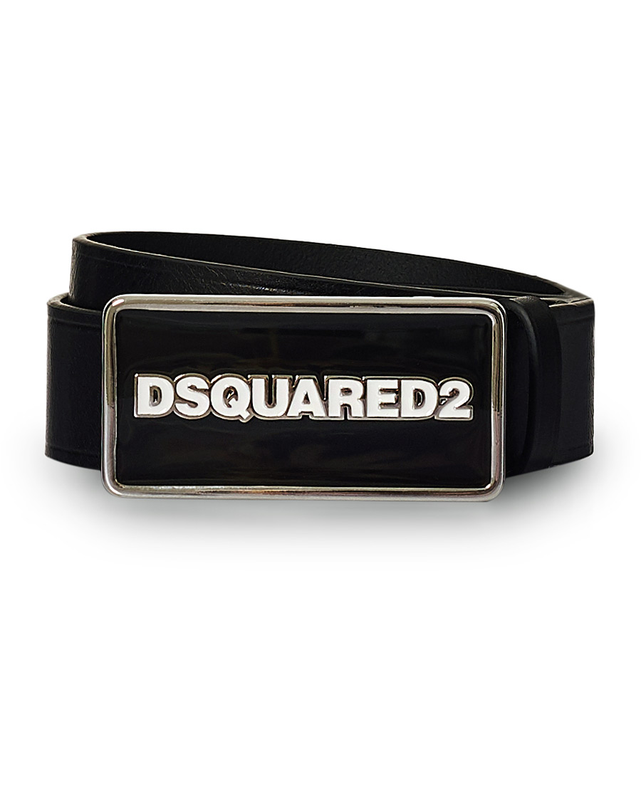 Heren | Dsquared2 Logo Plate Leather Belt Black | Dsquared2 | Logo Plate Leather Belt Black