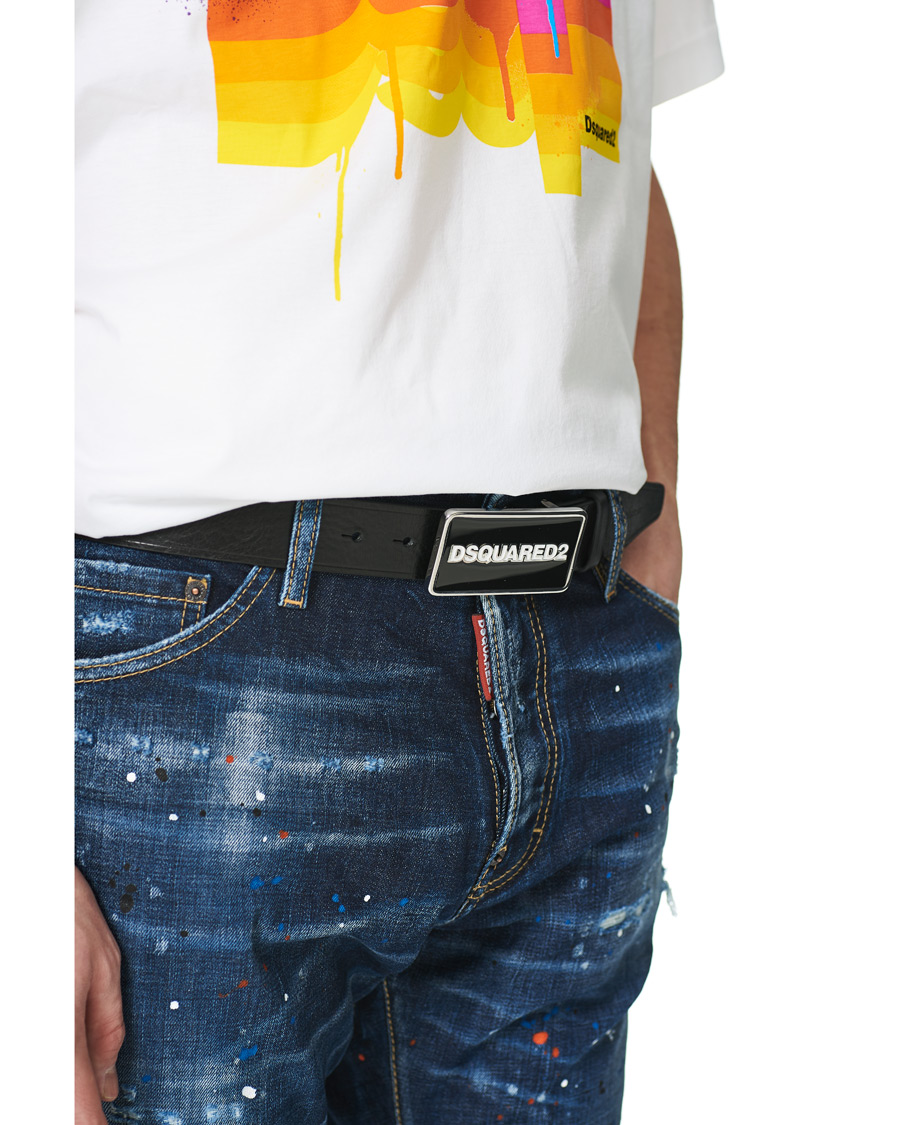 Heren | Dsquared2 Logo Plate Leather Belt Black | Dsquared2 | Logo Plate Leather Belt Black