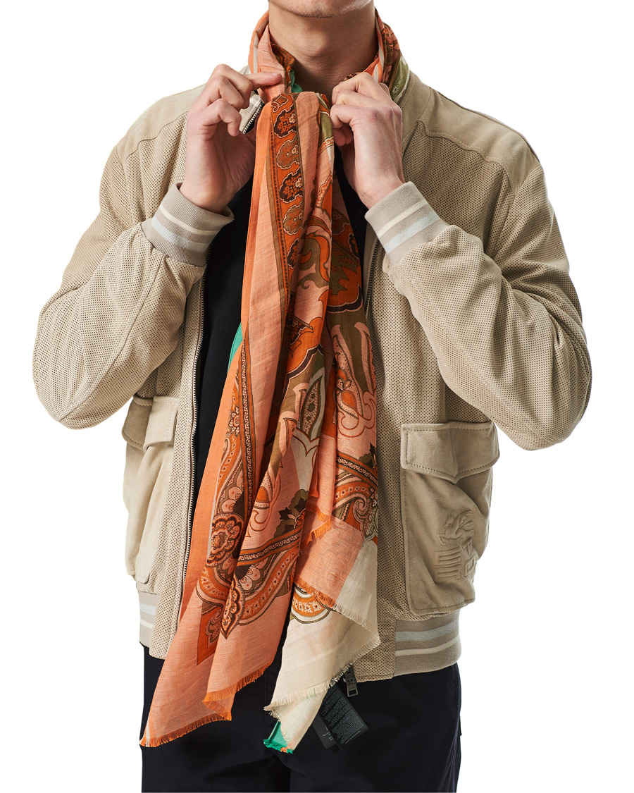 Heren | Etro Paisley Linen Scarf Beige/Orange | Etro | Paisley Linen Scarf Beige/Orange