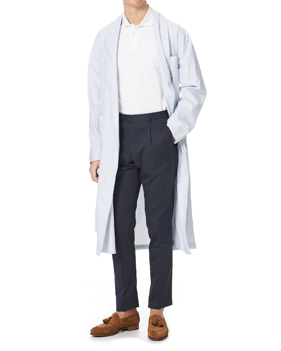 Heren | Pyjama's en gewaden | Finamore Napoli | Striped Popeline Robe White/Blue