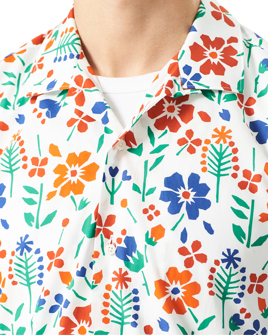 Heren | Overhemden | Gitman Vintage | Flores Camp Collar Shirt White/Orange