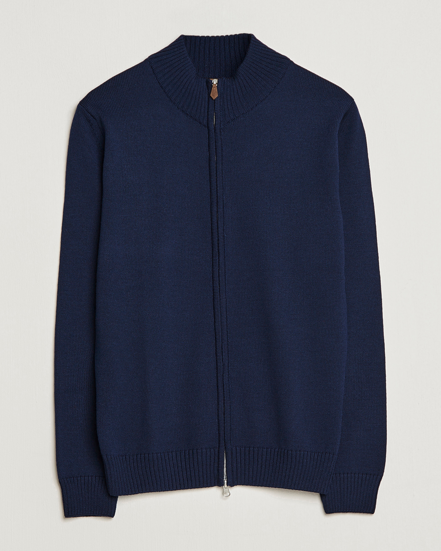 Heren | Truien | Stenströms | Chunky Merino Full Zip Cardigan Navy