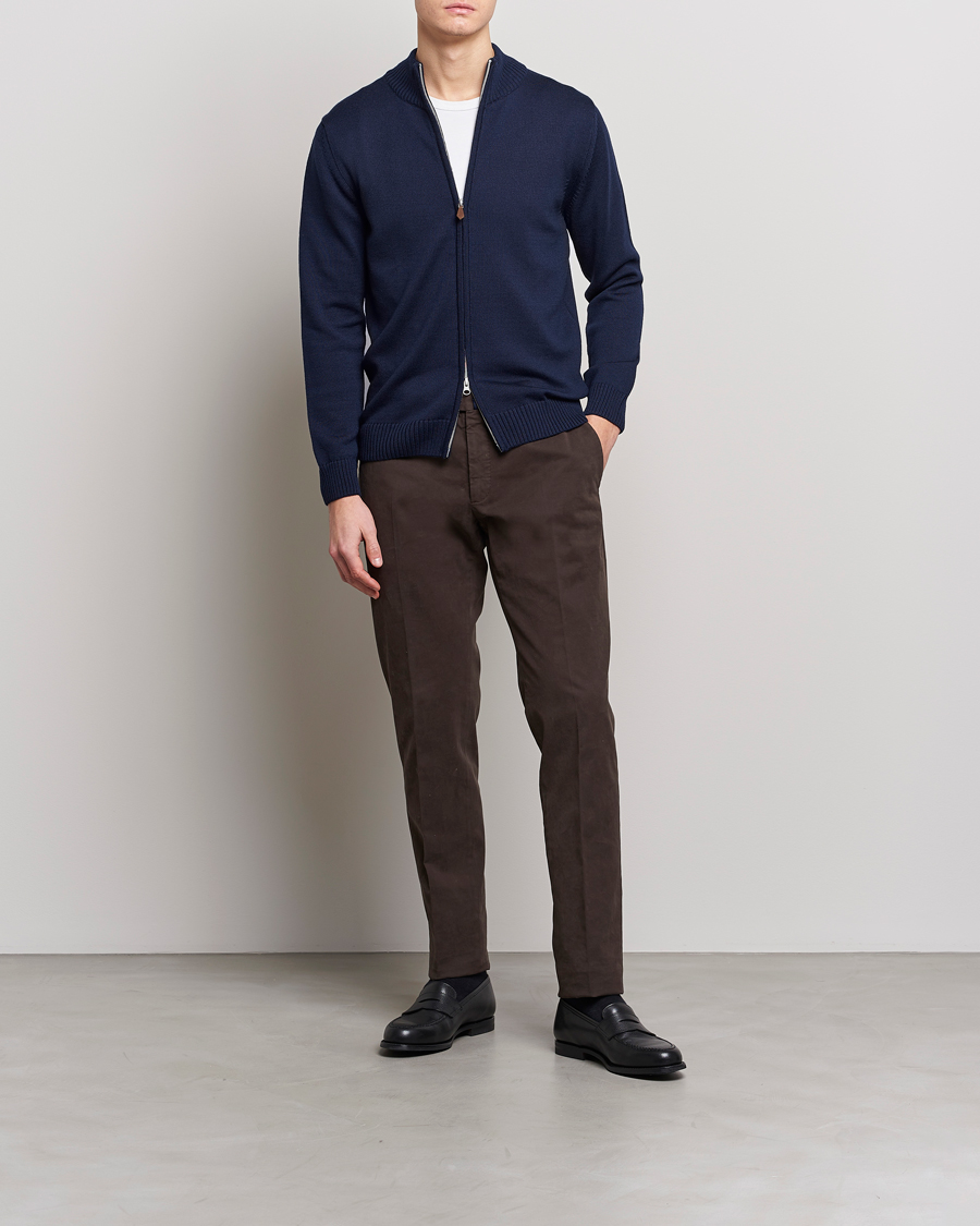 Heren | Truien | Stenströms | Chunky Merino Full Zip Cardigan Navy