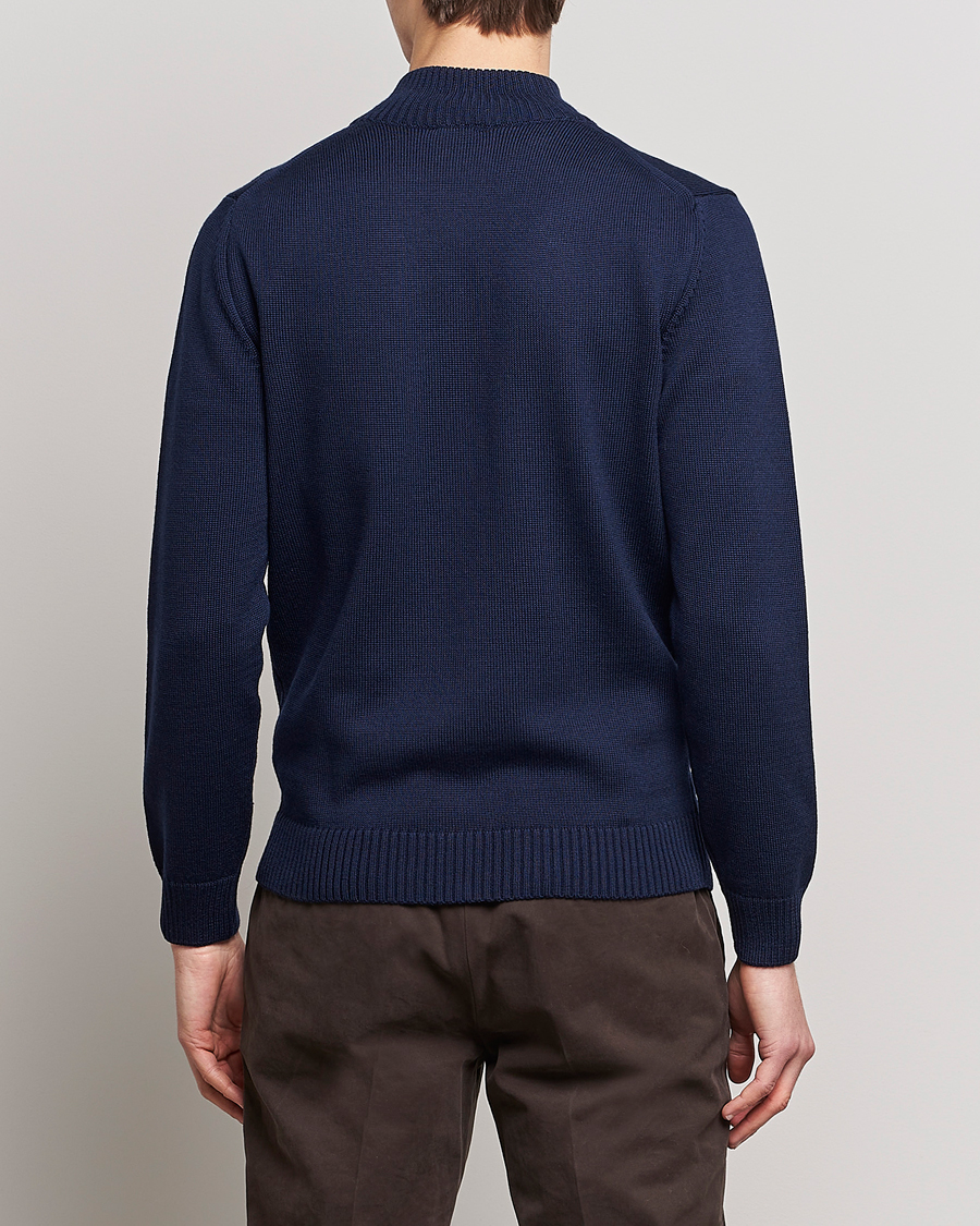 Heren | Truien | Stenströms | Chunky Merino Full Zip Cardigan Navy