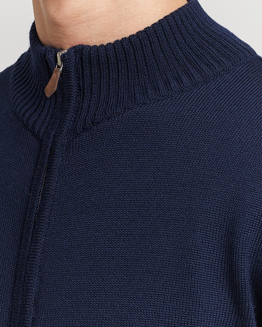Heren | Truien | Stenströms | Chunky Merino Full Zip Cardigan Navy