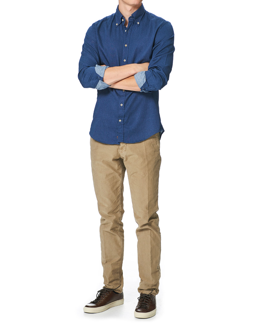 Heren | Overhemden | Stenströms | Slimline Washed Button Down Oxford Shirt Navy