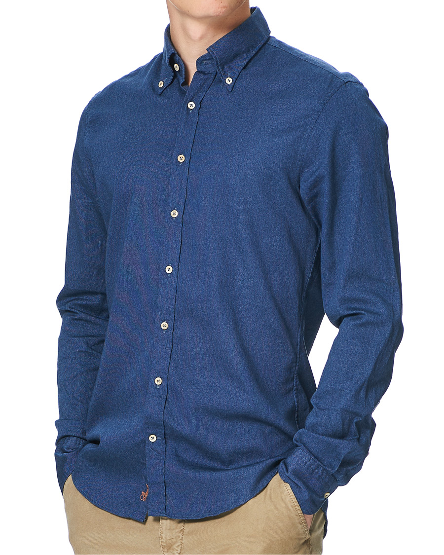 Heren | Overhemden | Stenströms | Slimline Washed Button Down Oxford Shirt Navy