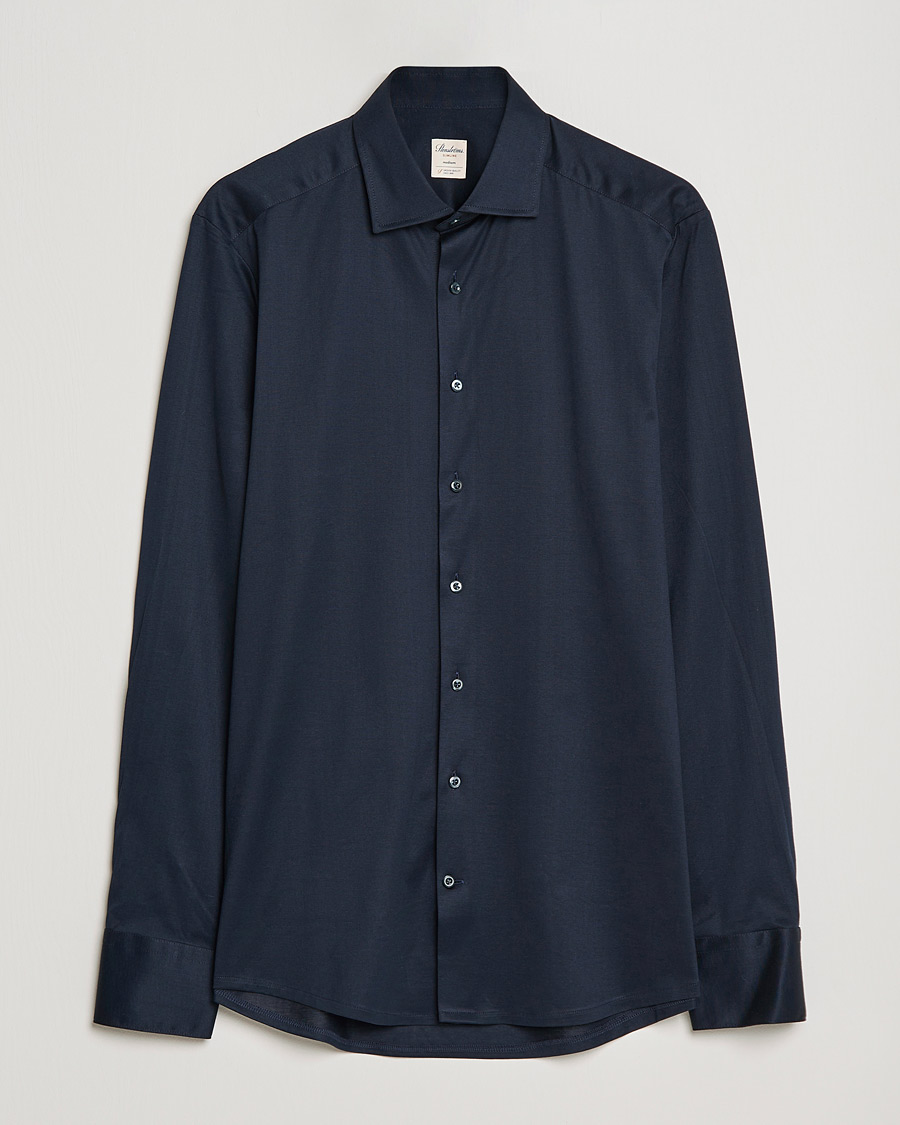 Heren | Overhemden | Stenströms | Slimline Jersey Button Down Shirt Navy