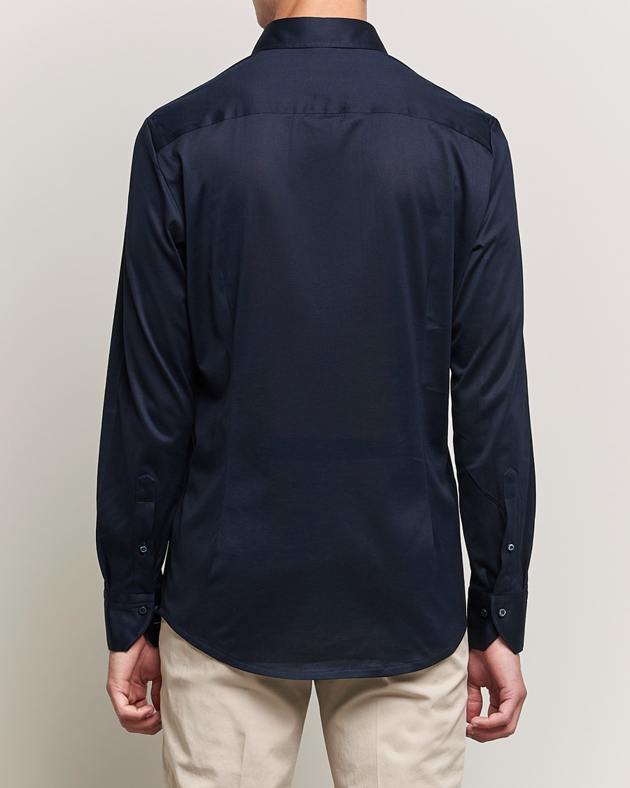 Heren | Overhemden | Stenströms | Slimline Jersey Button Down Shirt Navy
