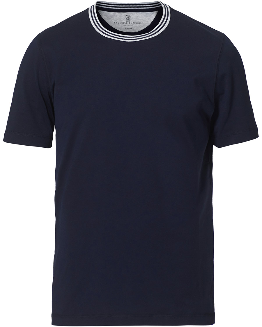 Heren | T-shirts | Brunello Cucinelli | Contrast Collar Short Sleeve T-Shirt Navy