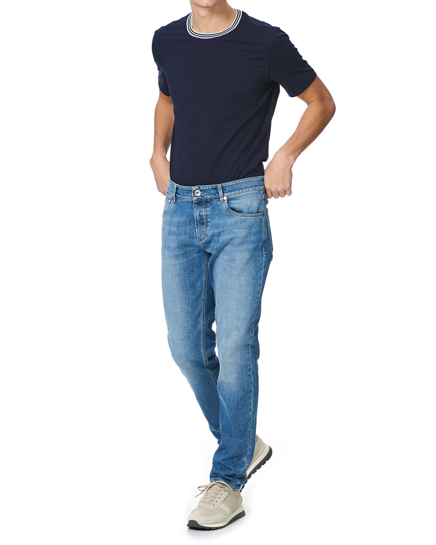 Heren | T-shirts | Brunello Cucinelli | Contrast Collar Short Sleeve T-Shirt Navy