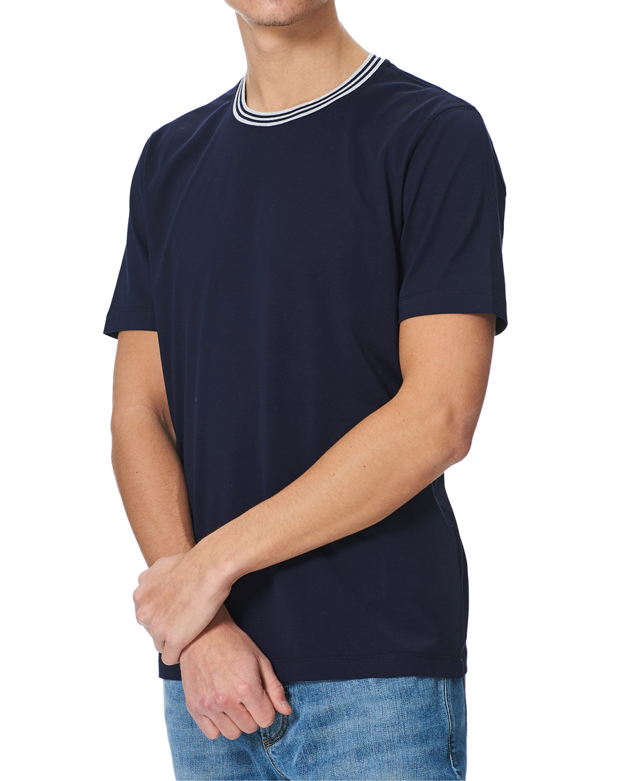 Heren | T-shirts | Brunello Cucinelli | Contrast Collar Short Sleeve T-Shirt Navy