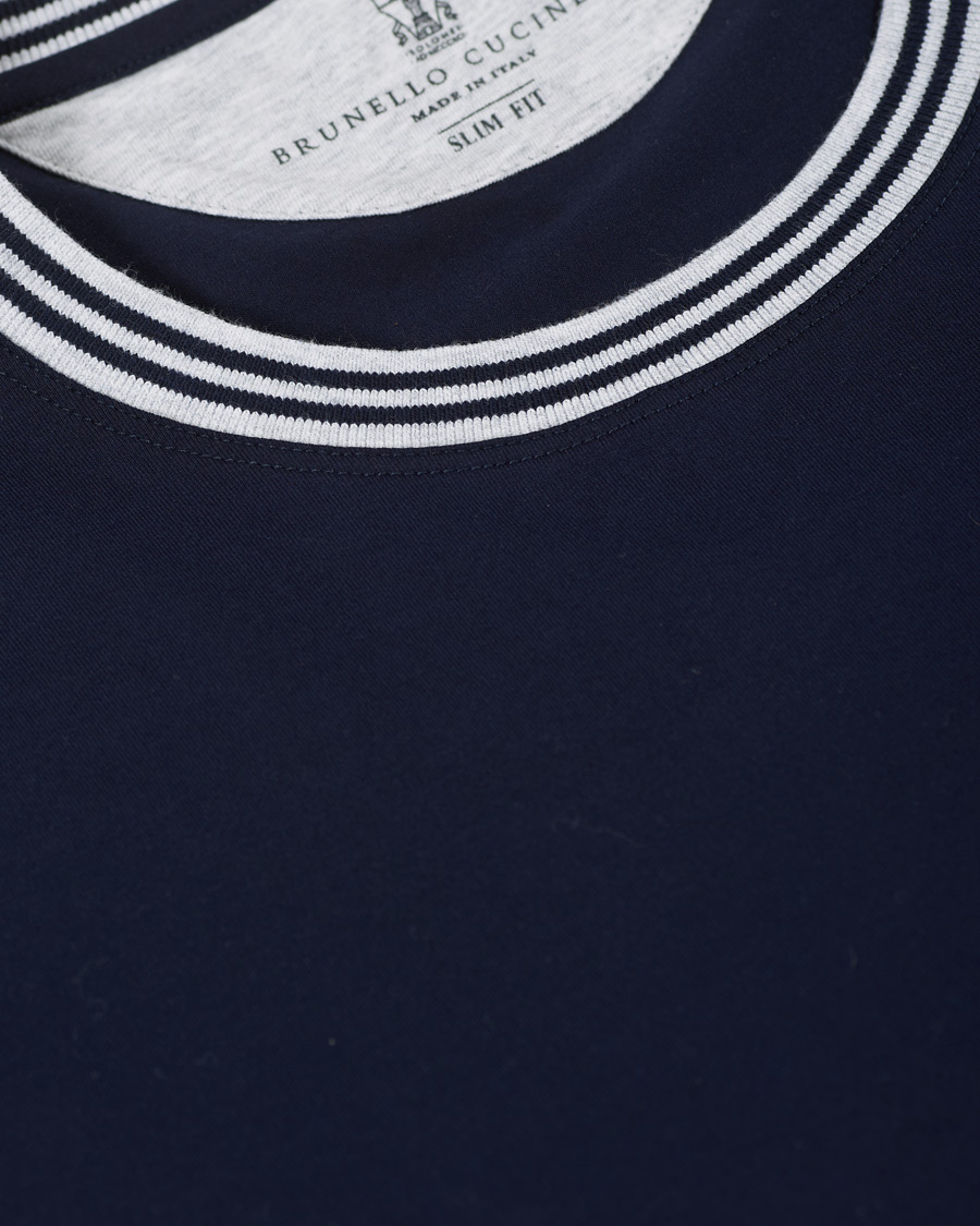 Heren | T-shirts | Brunello Cucinelli | Contrast Collar Short Sleeve T-Shirt Navy