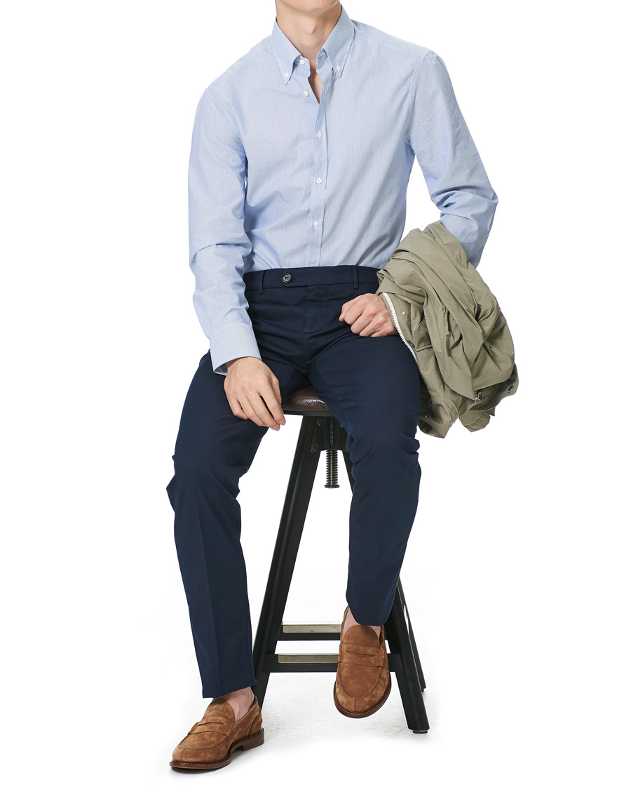Heren | Overhemden | Brunello Cucinelli | Slim Fit Striped Button Down Shirt Blue
